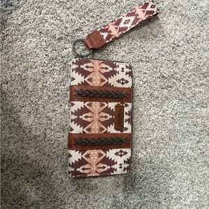 Tribal Pattern Wristlet with Leather Accents